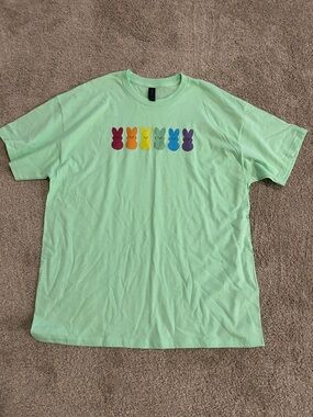 Mint Green Graphic Bunny Tee - Rainbow Peeps Design